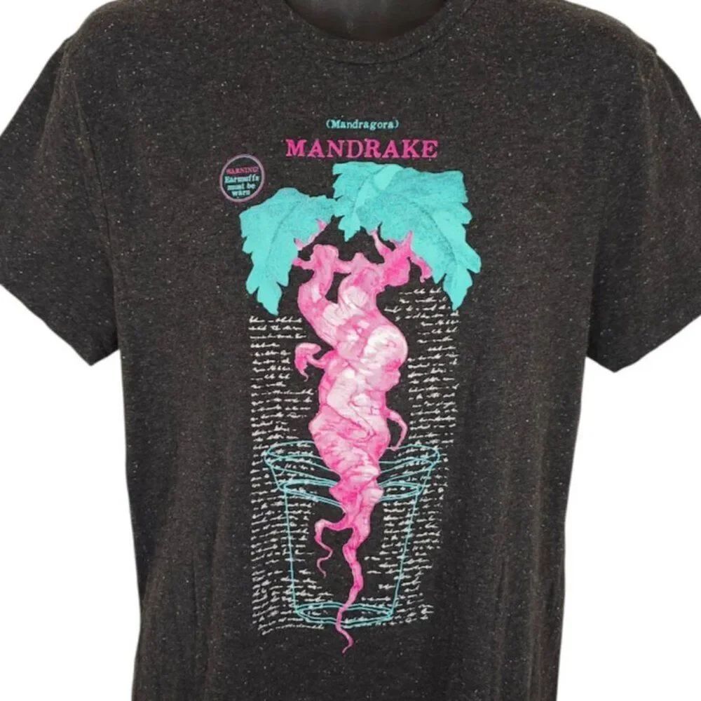 Harry Potter T Shirt Mens Size Large Black Mandrake Magical Plant Herbology